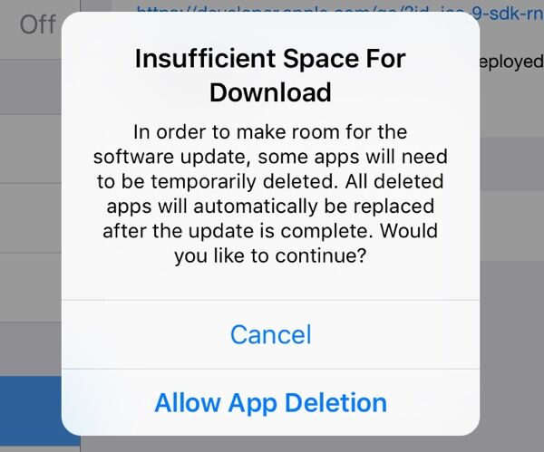 iOS 9空间不足时自动删除恢复部分数据 