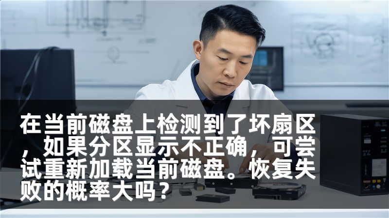 在当前磁盘上检测到了坏扇区，如果分区显示不正确，可尝试重新加载当前磁盘。恢复失败的概率大吗？