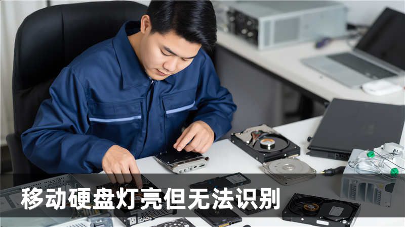 移动硬盘灯亮但无法识别