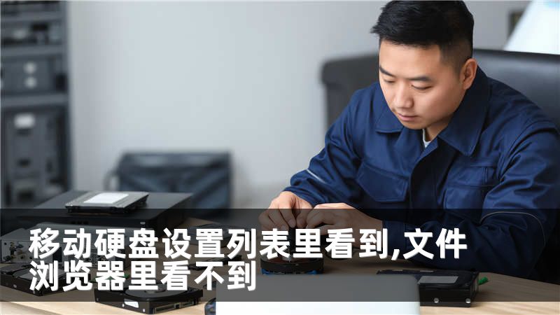 移动硬盘设置列表里看到,文件浏览器里看不到