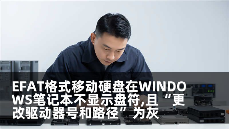 EFAT格式移动硬盘在WINDOWS笔记本不显示盘符,且“更改驱动器号和路径”为灰