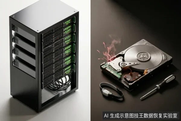 图片展示了一个打开外壳且正在冒烟产生火花的机械硬盘,旁边放置着螺丝刀和防静电手环。画面直观呈现了硬盘发生严重硬件故障及拆解操作的场景,暗示了非专业操作可能导致的二次损坏风险。
