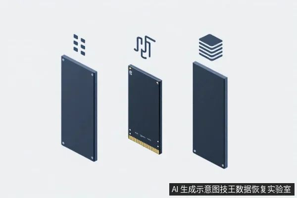 三块深色SSD并排竖立,分别对应不同形态,上方配有抽象图标示意
