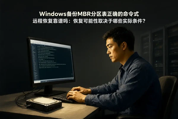 文章内容场景示意图：Windows备份MBR分区表正确的命令式 远程恢复靠谱吗：恢复可能性取决于哪些实际条件？