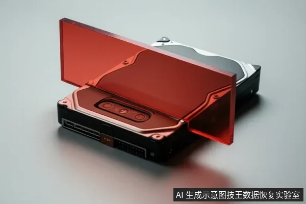一个打开红色半透明盖子的黑色移动硬盘盒,前端可见SATA数据与电源接口,后方放置一块裸露的机械硬盘。