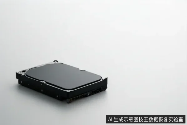 画面中为一台黑色机械硬盘,斜放在白色背景上,可见接口与外壳结构,无其他操作或文字。