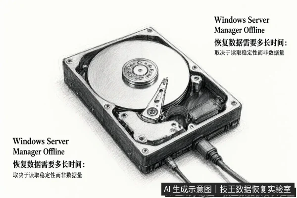 正文场景：文章内容场景示意图：Windows Server Manager 硬盘 Offline 恢复数据需要多长时间：取决于读取稳定性而非数据量