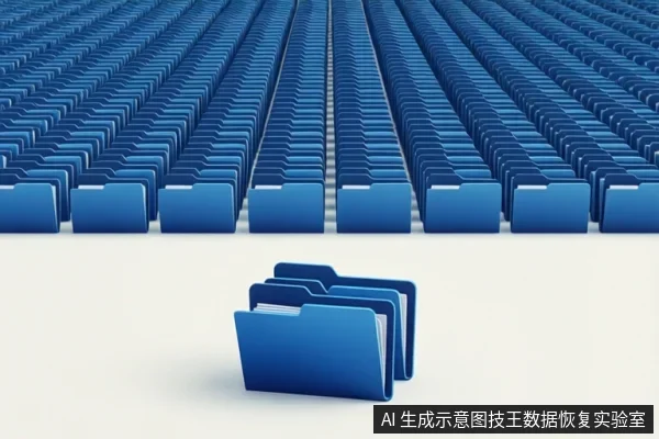 画面前景为三个蓝色文件夹图标，背景为大量排列整齐的蓝色文件夹阵列，整体呈现数据文件数量对比的示意图。