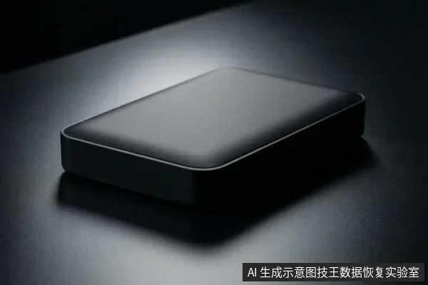 画面中展示了一个黑色的矩形电子设备，放置在深色平面上，设备表面光滑，边缘圆润，整体设计简洁现代。