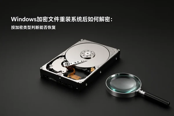 文章内容场景示意图：Windows加密文件重装系统后如何解密：按加密类型判断能否恢复：正文场景