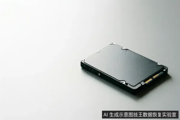 一块机械硬盘平放在浅色台面上，金属顶盖和接口金手指可见，画面无操作动作。