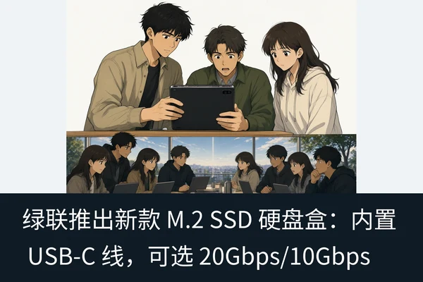 绿联推出新款 M.2 SSD 硬盘盒:内置 USB-C 线,可选 20Gbps/10Gbps(2)