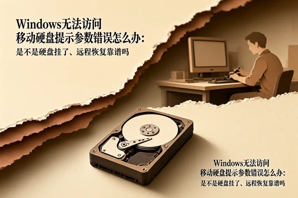 文章内容场景示意图:Windows无法访问移动硬盘提示参数错误怎么办:是不是硬盘挂了、远程恢复靠谱吗:正文场景
