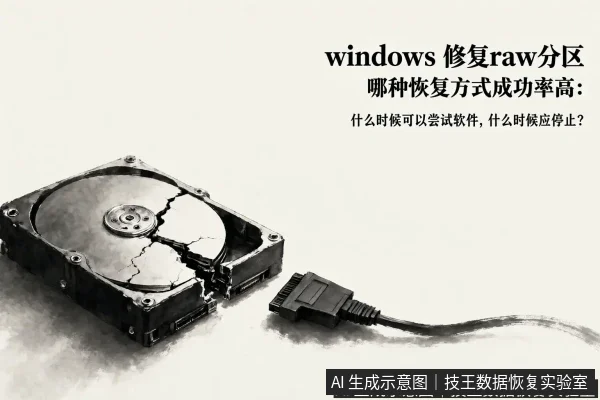 文章内容场景示意图:windows 修复raw分区 哪种恢复方式成功率高:什么时候可以尝试软件,什么时候应停止?