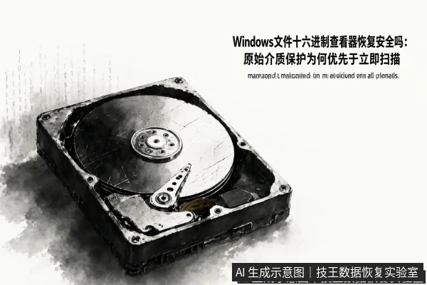 文章内容场景示意图：Windows文件十六进制查看器恢复安全吗：原始介质保护为何优先于立即扫描