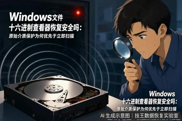 正文场景：文章内容场景示意图：Windows文件十六进制查看器恢复安全吗：原始介质保护为何优先于立即扫描