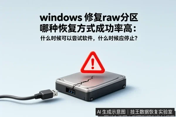 正文场景:文章内容场景示意图:windows 修复raw分区 哪种恢复方式成功率高:什么时候可以尝试软件,什么时候应停止?
