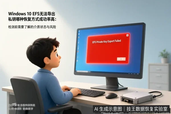 文章内容场景示意图:Windows 10 EFS无法导出私钥哪种恢复方式成功率高:检测前需要了解的介质状态与风险