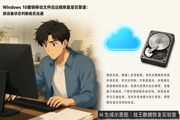 正文场景:文章内容场景示意图:Windows 10撤销移动文件后远程恢复是否靠谱:按设备状态判断能否走通