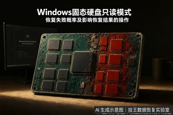 文章内容场景示意图：Windows固态硬盘只读模式恢复失败概率及影响恢复结果的操作