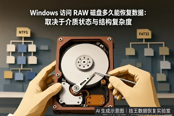 文章内容场景示意图:Windows 访问 RAW 磁盘多久能恢复数据:取决于介质状态与结构复杂度