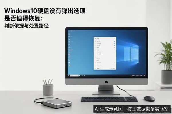 文章内容场景示意图:Windows10硬盘没有弹出选项是否值得恢复:判断依据与处置路径