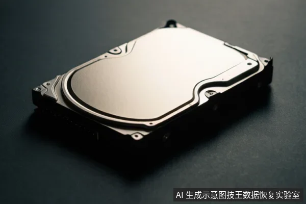 深色背景上放置一块银色金属外壳的机械硬盘，主体完整，表面有反光，无可见文字或操作动作。