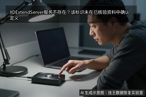 一名亚洲男子在台灯下注视笔记本电脑，手指指向桌面上连接着线缆的黑色外置硬盘盒。