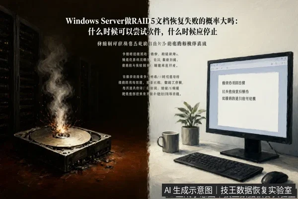 正文场景:文章内容场景示意图:Windows Server做RAID5文档恢复失败的概率大吗:什么时候可以尝试软件,什么时候应停止