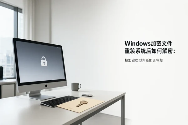 文章内容场景示意图：Windows加密文件重装系统后如何解密：按加密类型判断能否恢复