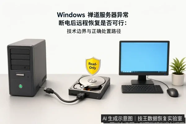 正文场景:文章内容场景示意图:Windows 禅道服务器异常断电后远程恢复是否可行:技术边界与正确处置路径