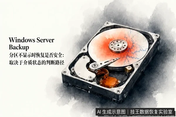 正文场景：文章内容场景示意图：Windows Server Backup 分区不显示时恢复是否安全：取决于介质状态的判断路径